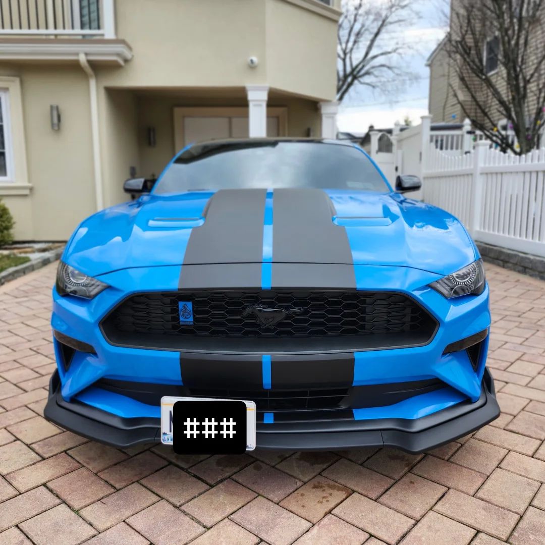 Blue Ford Mustang front after a detail